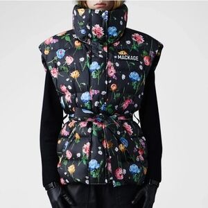 Mackage Zerina Down Floral Print Vest with Belt